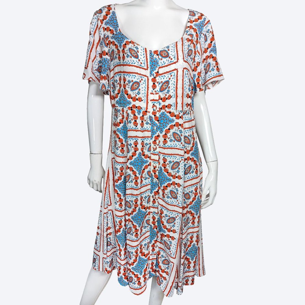 Anthropologie Maeve Retro Style White Button Up Dress with Floral Print |12 NWOT